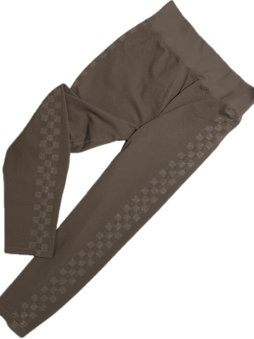 Victoria's Secret Sports Chocolate Brown Leggings with Checker Side Detail